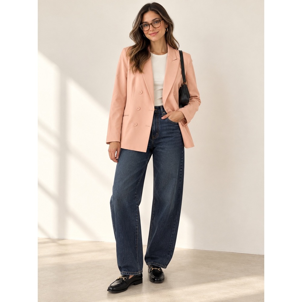 White House Black Market Peach Double Breasted Peak Lapel Blazer Size 6